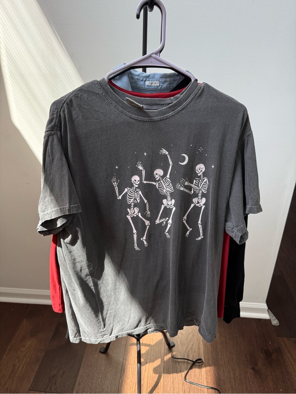 Comfort Colors Black Short Sleeve Tee with White Dancing Skeletons